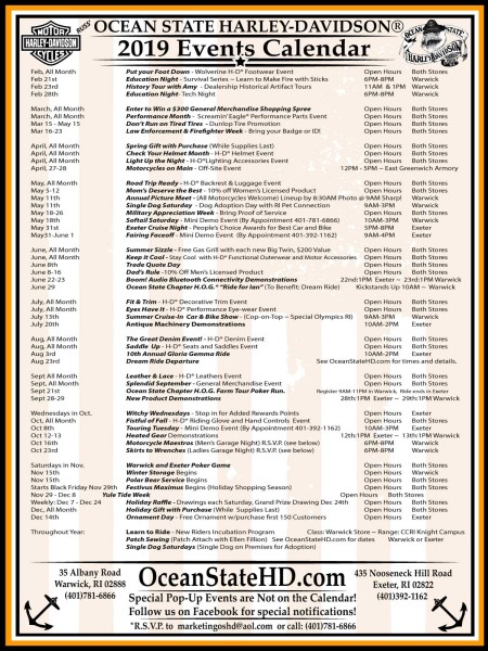 Printable 2019 Events Calendar