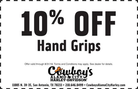 August Parts Coupon - 10% off Hand Grips