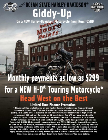 Giddy Up on a New Harley-Davidson Touring Motorcycle.