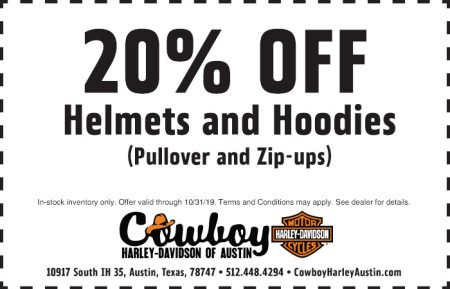October Motorclothes Coupon - 20% off Helmets and Hoodies