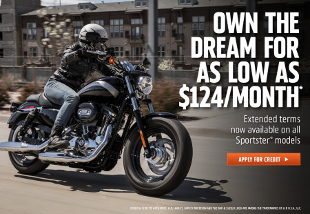 OWN A NEW SPORTSTER MODEL FOR AS LITTLE AS $124 PER MONTH!