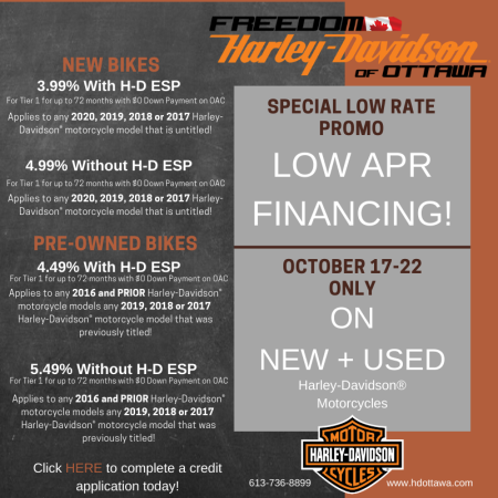 LOW APR FINANCING ON UNTIL OCTOBER 22nd