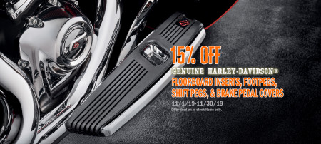15% Off Floorboard Inserts, Shift Pegs, Foot Pegs, and Brake Pedal Covers