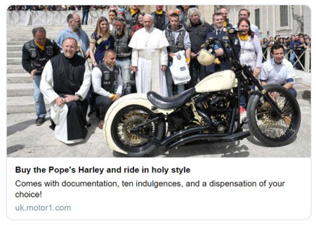 Buy the Pope's Harley and ride in holy style