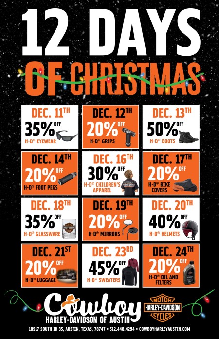 12 Days of Christmas Sales in Motorclothes & Parts!