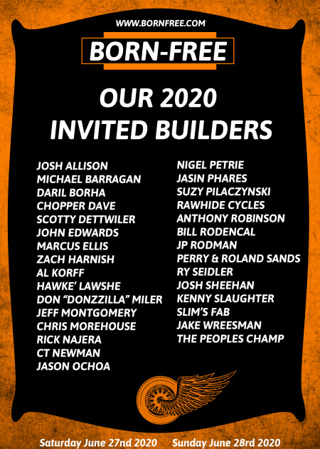 HARLEY-DAVIDSON MOTOR COMPANY PRESENTS: 'GENUINE BORN-FREE INVITED BUILDERS' NEW DATE 9/26-27/2020