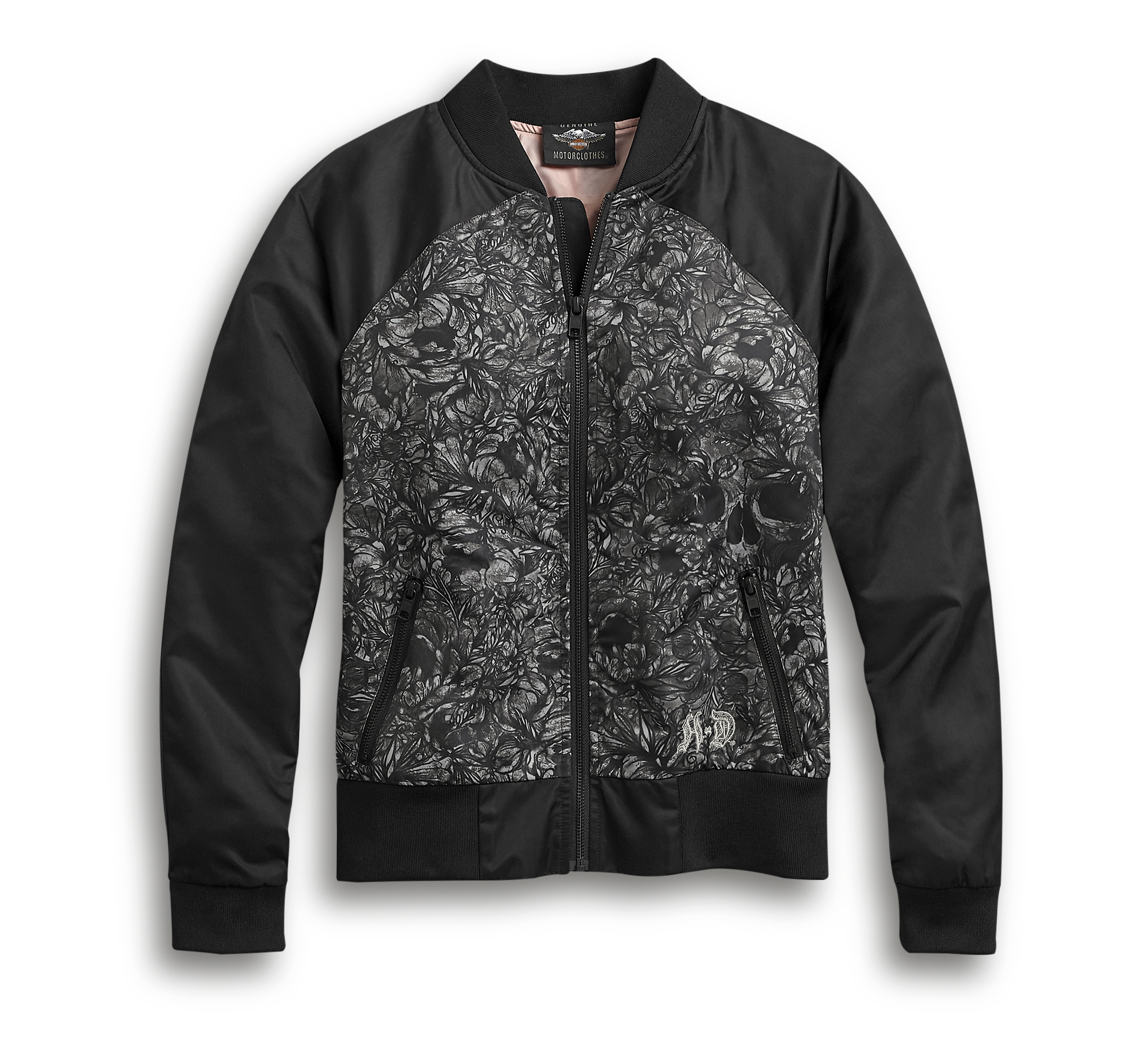 Women's Black Allover Print Skull Bomber Jacket