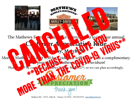 CANCELLED - MATHEWS HD CUSTOMER APPRECIATION RIDE