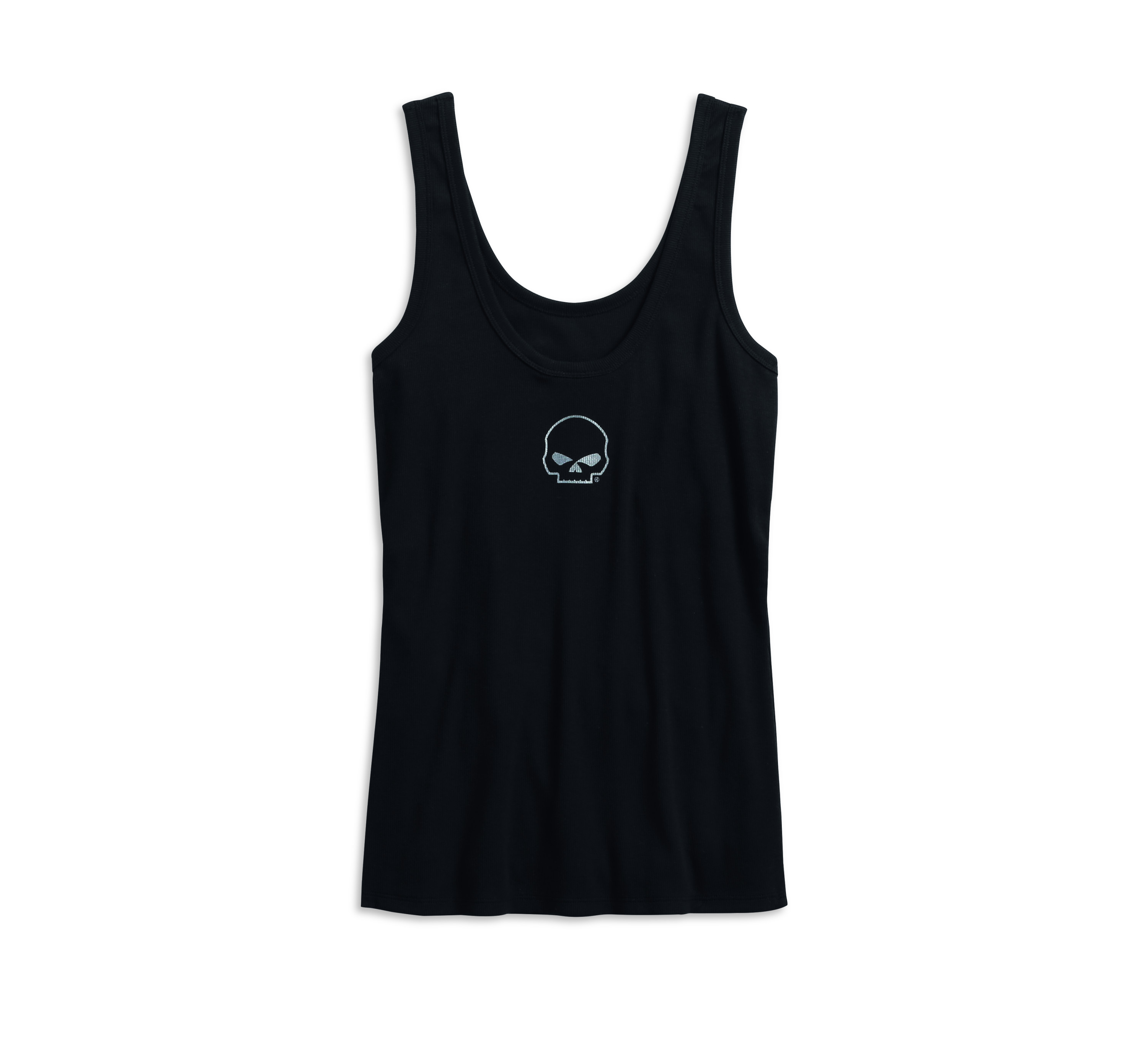 Womens Black Foil Print Skull Tank