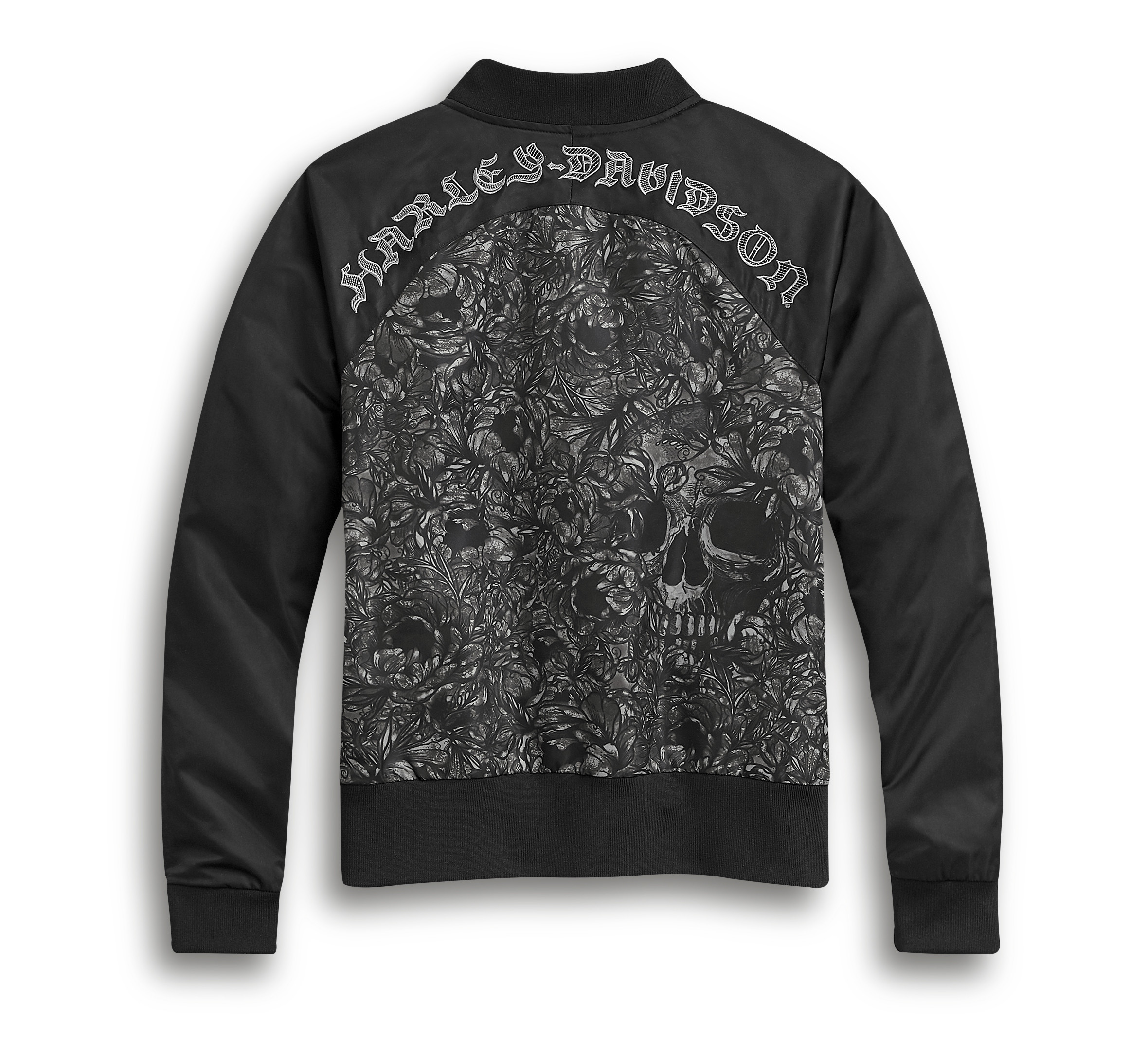 Women's Black Allover Print Skull Bomber Jacket