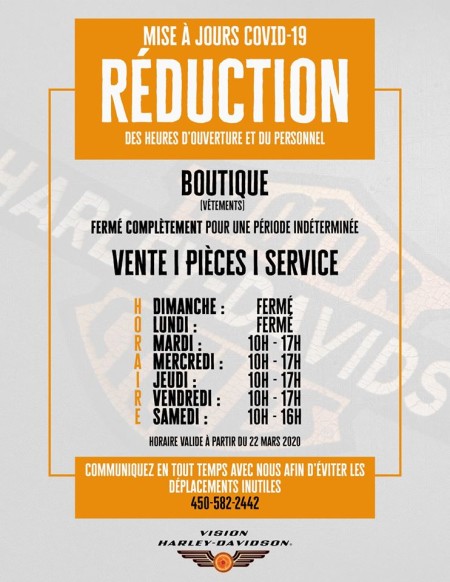 COVID-19 : Réduction des heures d'ouverture et du personnel