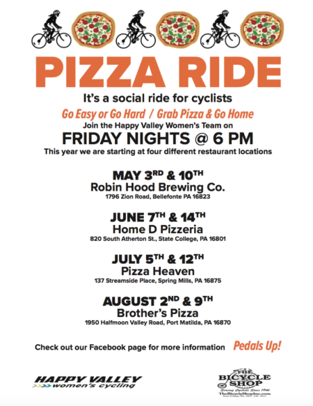Join the Happy Valley Women’s Team for Pizza Rides: a social ride for cyclists