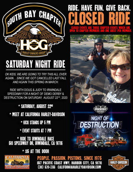 South Bay HOG - Saturday night ride with the Setmeyers 8/22/2020