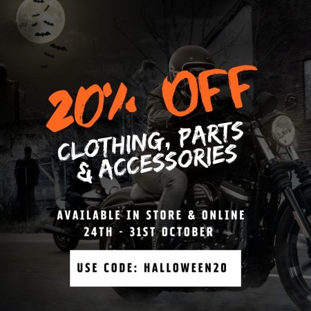 20% OFF CLOTHING, PARTS & ACCESSORIES THIS HALLOWEEN!