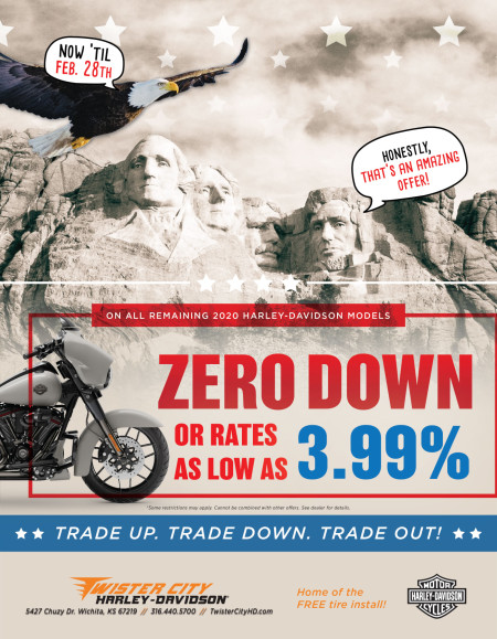 ZERO DOWN OR APR AS LOW AS 3.99% ON REMAINING 2020 MODELS!