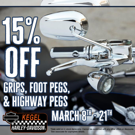 15% Off Grips, Foot Pegs, and Highway Pegs