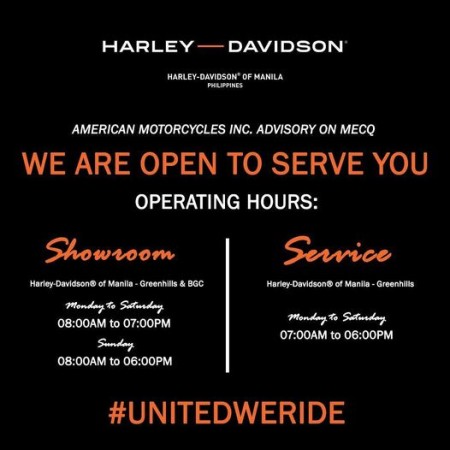 Harley-Davidson of Manila Advisory on MECQ: WE ARE OPEN TO SERVE YOU.