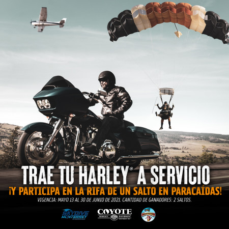 TRAE TU HARLEY® A SERVICIO Y PARTICIPA EN LA RIFA DE UN SALTO EN PARACAÍDAS.