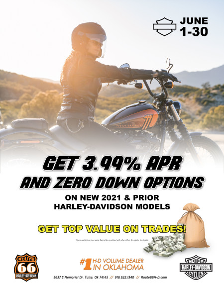 Get 3.99% APR and Zero Down Options on New 2021 & Prior H-D Models