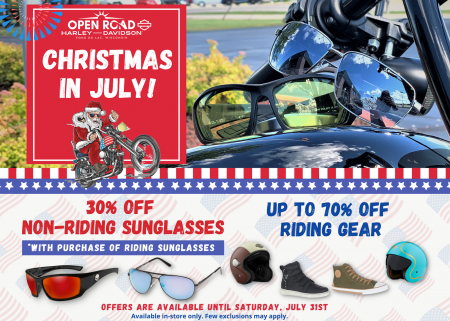 Christmas in July: Sale on Non-Riding Sunglasses and up to 70% off Riding Gear