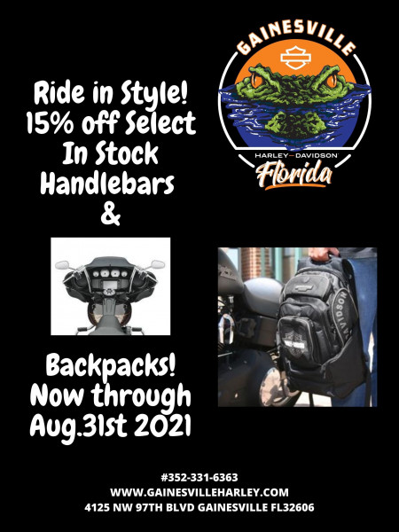 15% Off Select In Stock Handlebars & Backpacks