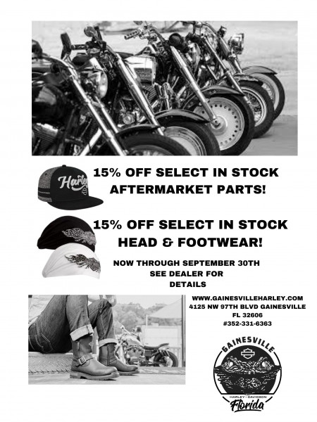 15%OFF Select In Stock Aftermarket Parts, Footwear, and Headwear. Special Rules Apply See Dealer.