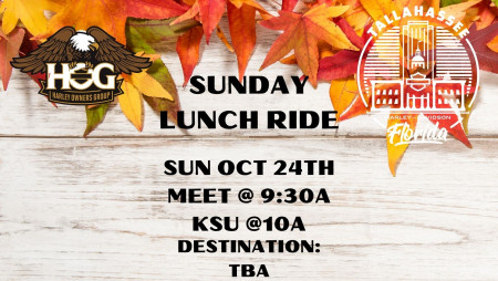 Hog Chapter Sunday Lunch Ride Meet at 930am