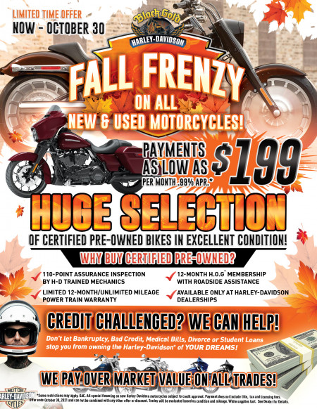 Fall Frenzy on ALL NEW AND USED MOTORCYCLES!
