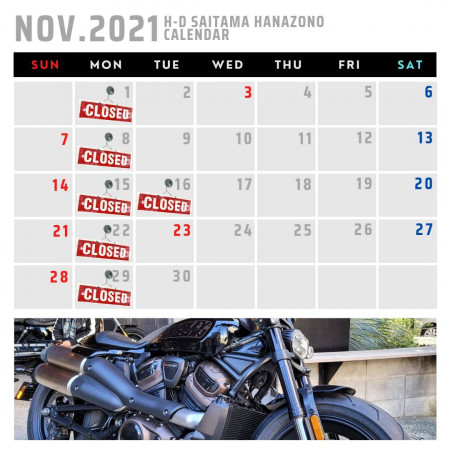 11月の営業日のお知らせ【ハーレーダビッドソン埼玉花園】
