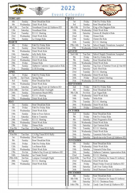 2022 EVENT CALENDAR