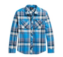 SHIRT-WOVEN, BLUE PLAID, SLIM