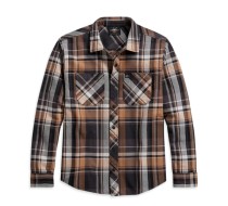 SHIRT-WOVEN, TAN PLAID, SLIM