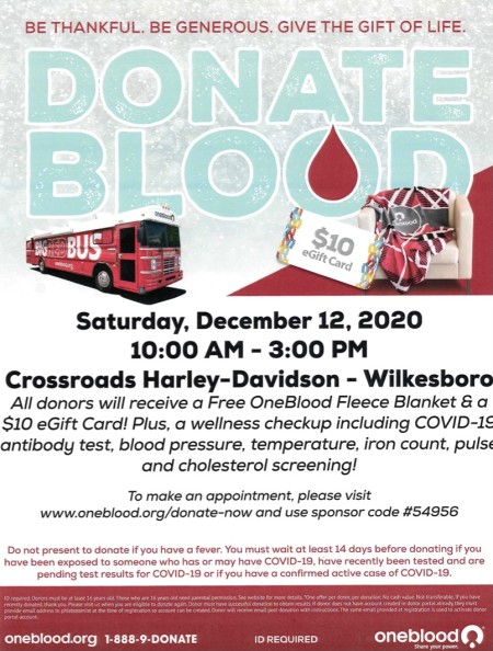 2022 Crossroads Harley Davidson Wilksboro Christmas Events Blood Drive Give The Gift Of Life. | Crossroads Harley-Davidson®