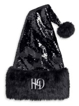 Harley-Davidson® Sequin & Faux Fur Santa Hat w/ Metallic H-D, Black