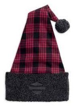 Harley-Davidson® Embroidered Plaid Berber Fleece Santa Hat, Red & Black