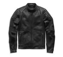 MEN'S ENBBOSED LOGO PADDED BIKER LEATHER JACKET