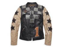 Women's Vintage Race-Inspired Leather Jacket