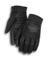 MEN'S WINGED SKULL MESH & LEATHER GLOVES