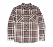 MEN'S OIL CAN BAR & SHIELD EMBROIDERED PLAID FLANNEL SHIRT