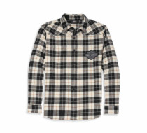 MEN'S BAR & SHIELD PATCH TWO POCKET PLAID FLANNEL SHIRT