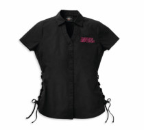 WOMEN'S WILLIE G™ SKULL LACED SIDE SHIRT WITH RHINESTONES