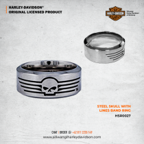 STEEL SKULL WITH LINES BAND RING