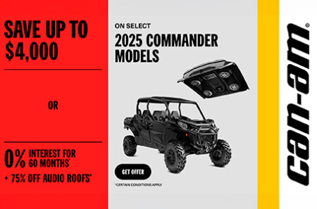 Save up to $4,000 or 0% for 60 months +  75% off on audio roof on select 2025 Commander models