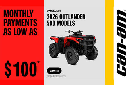 Monthly payment as low as $100 on select 2026 Outlander 500 models
